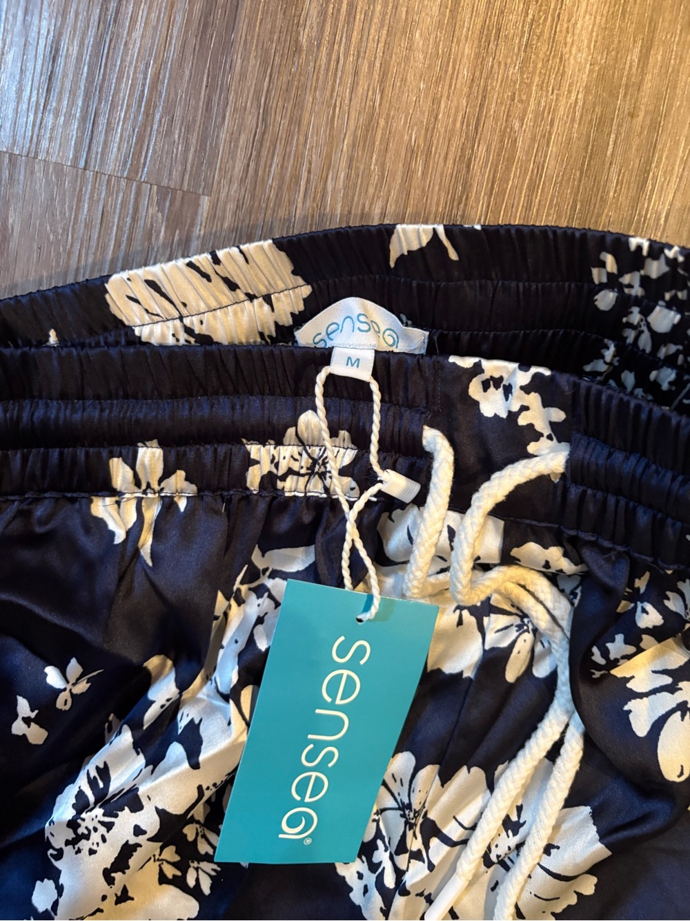 Sense@ Navy and White Floral Drawstring Women's dressy Shorts - Picture 2 of 2